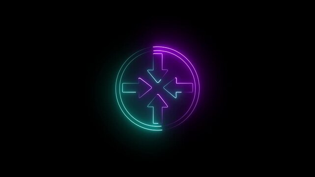 Abstract direction neon arrow sign icon animation. Glowing neon arrow blue color abstract neon line glowing 4 inside arrow animation. 4k video.