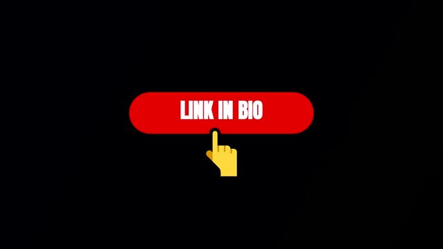 Animated Link in Bio Red Button Overlay, Social Media Call to Action Graphic Element, Click Here Hand Cursor Icon Animation