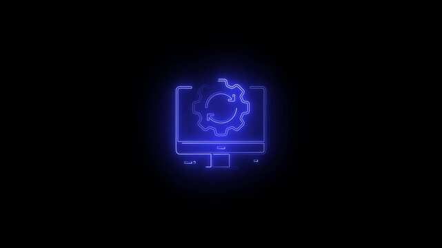 Neon computer service icon illustration animated technical support concept glowing lines design