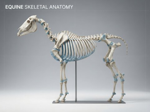 Horse skeleton model for equine anatomy study illustration