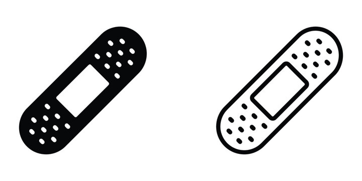 Medical adhesive bandage illustration showing two different styles of band aids with perforated edges isolated on transparent background