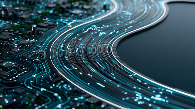 A futuristic 3D network visualization showing a limited stream of glowing energy intelligently distributed across important website pages, unnecessary pathways fading into darkness while priority