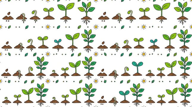 Plant growth stages seamless pattern vector illustration of seed germination to sprout