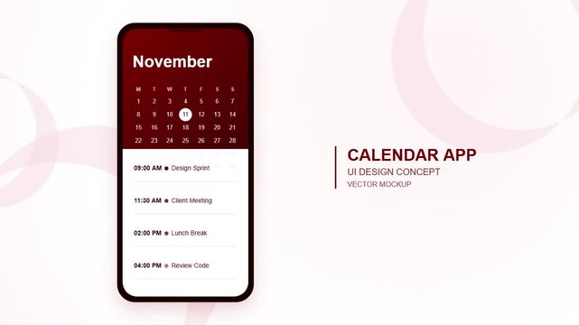 Mobile App User Interface Design Concept for a Modern Calendar and Daily Schedule Planner