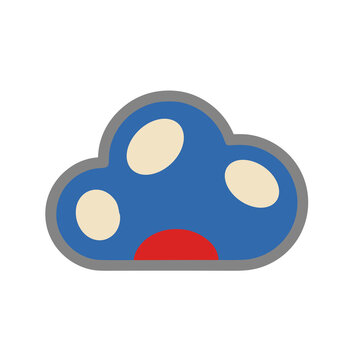 Blue cloud icon with circles and red mouth