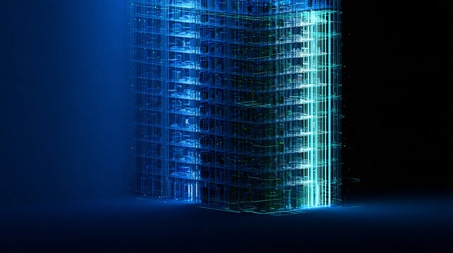 A futuristic 3D network visualization showing a limited stream of glowing energy intelligently distributed across important website pages, unnecessary pathways fading into darkness while priority