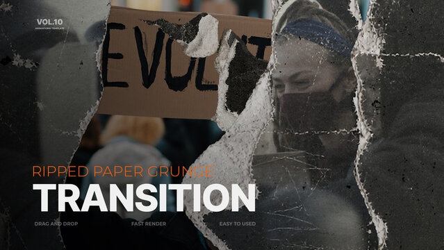 Ripped Paper Grunge Transition / Analog Collage Paper Tear and Rough Newspaper Wipes for Indie and Creative Projects / Horizontal / Part 10