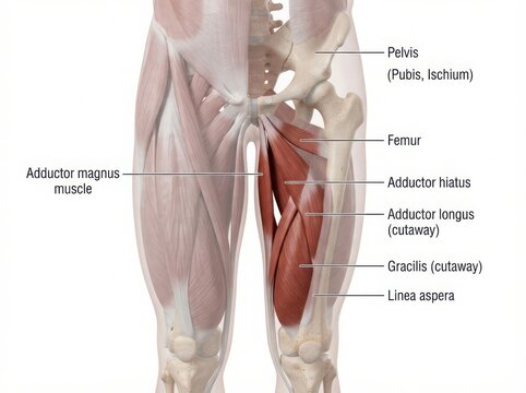 Anatomy diagram of the human adductor magnus muscle illustration