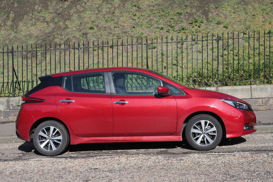 red Nissan Leaf car in Edinburgh