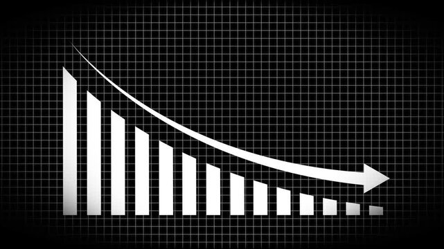 Animated arrow growth down graph icon on background Market Recovery Concept. ,Bar graph fall down with arrow. Animated down graph icon design in flat icon style.4k motion.