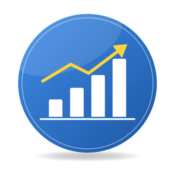 Blue circle badge icon with growth bar chart
