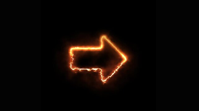 A blazing orange arrow pointing to the right surrounded by fiery energy and dark swirling smoke