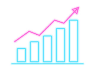 Obraz premium Neon glowing bar chart with rising arrow