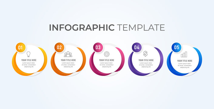 Modern 5 steps horizontal circle node infographic template for business presentation vector design