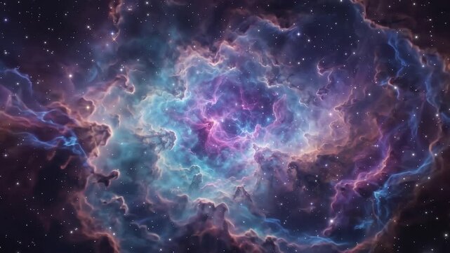 Colorful Cosmic Nebula with Glowing Interstellar Clouds and Stars