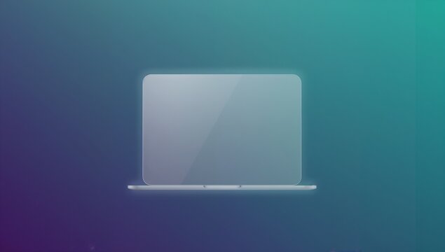 Modern silver laptop computing device with blank screen on gradient background