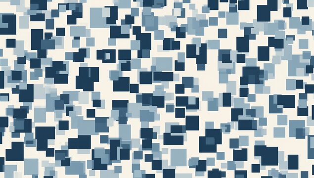 Abstract digital mosaic pattern with pixelated squares in shades of blue and gray
