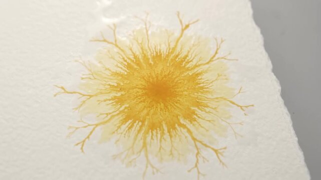 Golden yellow watercolor sunburst blooming on wet paper