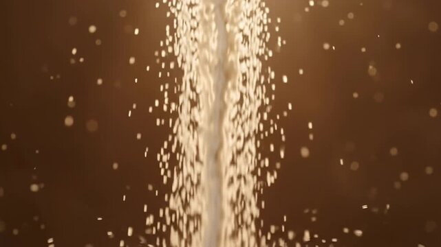 Backlit stream of white sand pouring and glittering