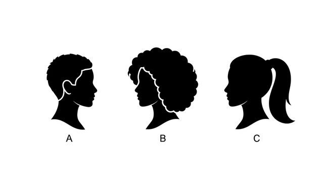 Silhouette women different hairstyles side view