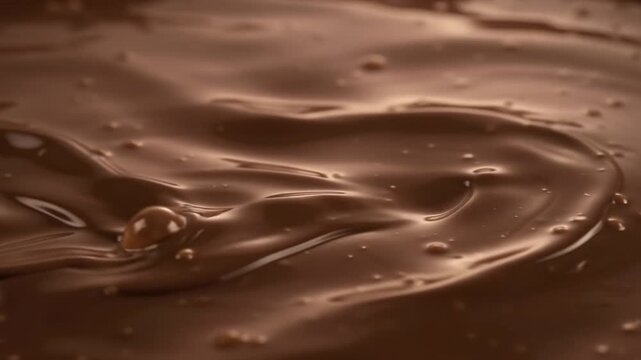 Melted dark chocolate flowing in smooth waves