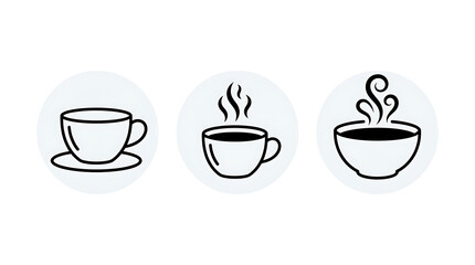 Obraz premium Simple coffee cup icons with steam in a row