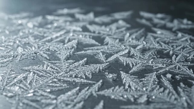 Frost spreading across a dark metal surface
