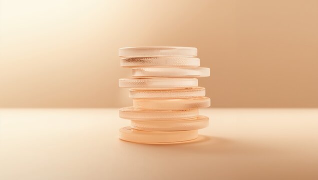Stack of Beige Coins with Smooth Edges on Neutral Background