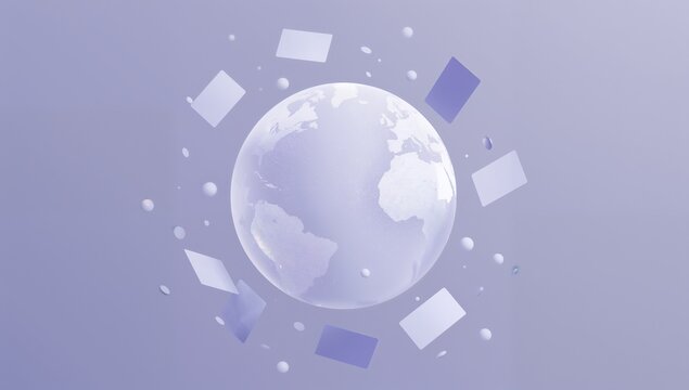 Digital Globe Network with Floating Icons and Abstract Data Elements