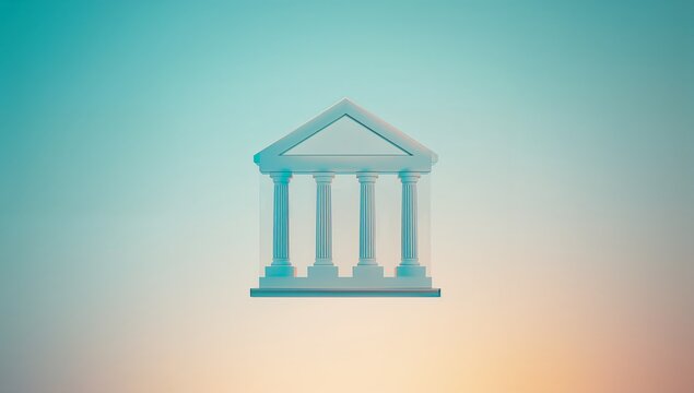 Classic Greek Style Temple with Columns and Pediment on Gradient Background