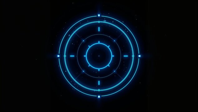Futuristic Blue Neon Circular Target Design on Black Background