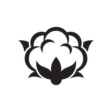 Black and White Vector Icon of a Cotton Flower Boll Isolated on White Background