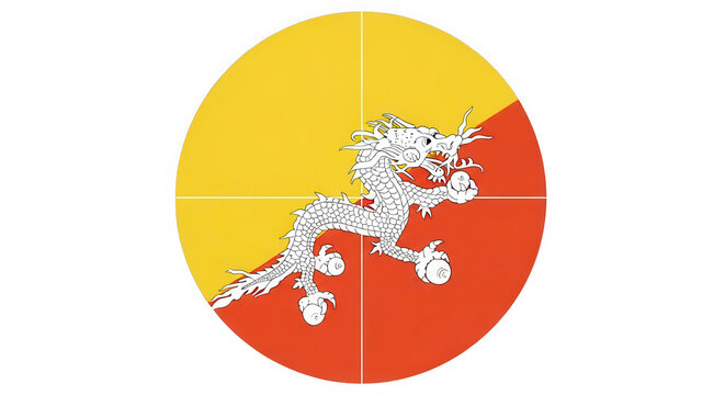 Bhutan flag circular icon with dragon design isolated on transparent background