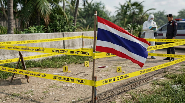 Thailand Crime Scene Investigation Police Forensic Experts Evidence Markers Yellow Tape