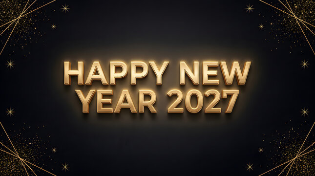 Elegant gold text design celebrating a happy new year 2027 on a dark background