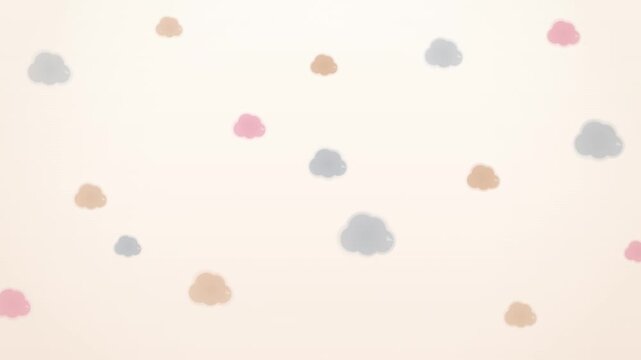 Abstract background featuring colorful floating cartoon clouds on a soft light beige backdrop pastel clouds cute wallpaper childhood background nursery decor sky pattern