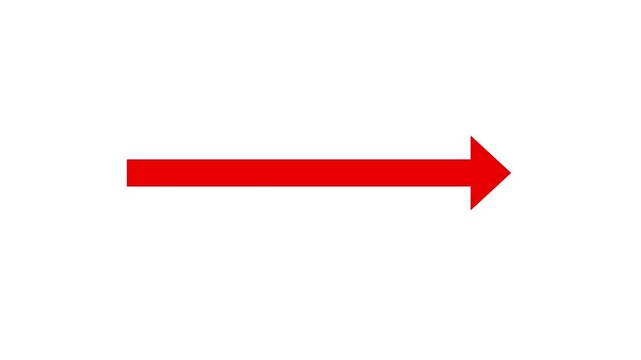 Red arrow pointing to the right on a white background with direction isolated navigation strategy objective progress continue opportunity information communication destination.4k
