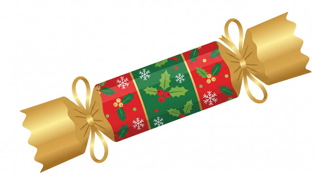 Christmas Party Cracker with Festive Holly Pattern and Golden Ribbon Bows