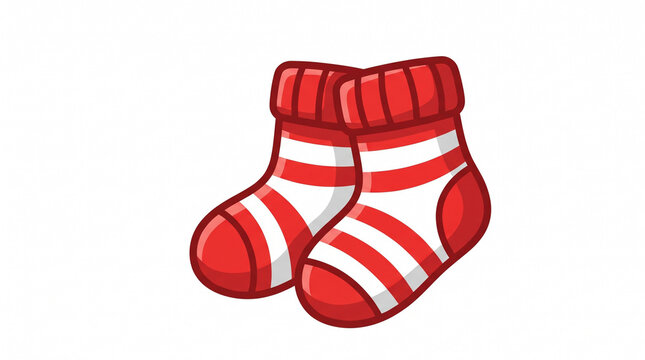 Cute Red and White Striped Christmas Socks Clipart Winter Baby Booties Vector