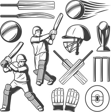 crickets play set vector icons