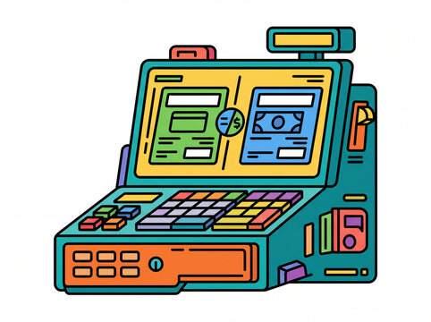 Colorful vector illustration of an electronic cash register