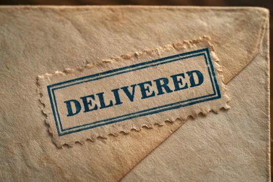 Vintage brown envelope displaying a delivered stamp
