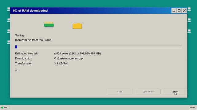 Digital Data Transfer Progress Window Displaying Extremely Slow Download Speed