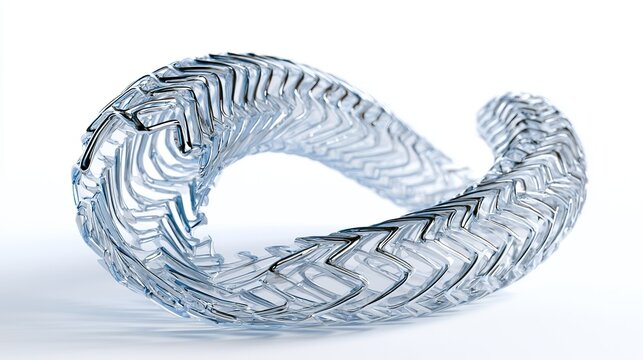 Curled metal tubing, angular pattern, white background, representing modern design, industrial engineering, and structural element