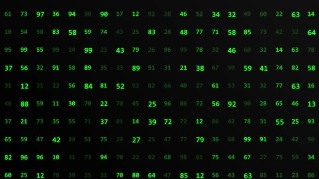 Digital green number code grid scrolling on black background