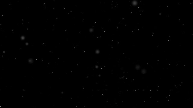 Floating dust particles overlay on black background, gentle glowing bokeh specs, motion particle effect for video compositing