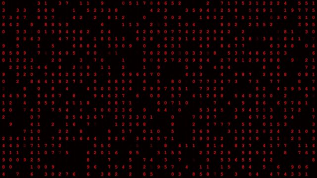 Digital red matrix code numbers on a black background