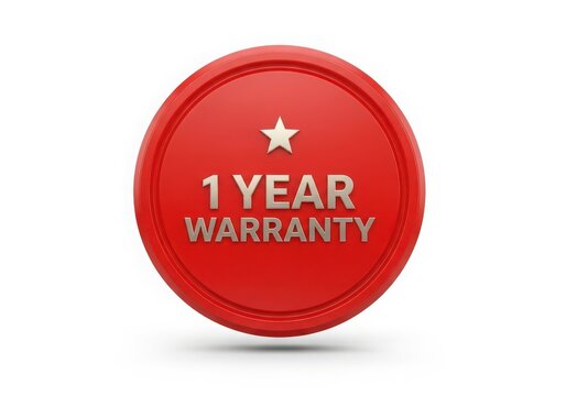 Red one year warranty badge with star symbol