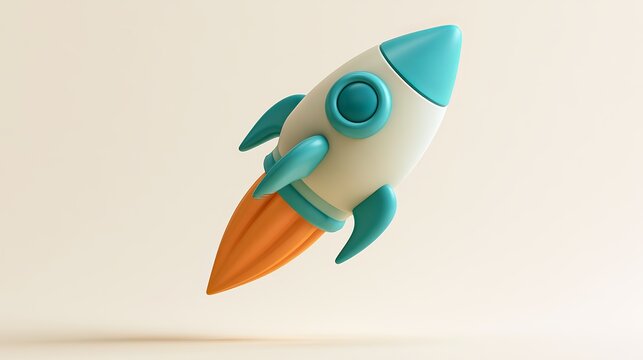 Playful cartoon rocket ship soaring upwards against a soft gradient background, representing innovation and future concepts