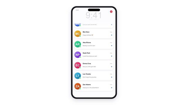 Mobile Application Interface Displaying Contact List Directory